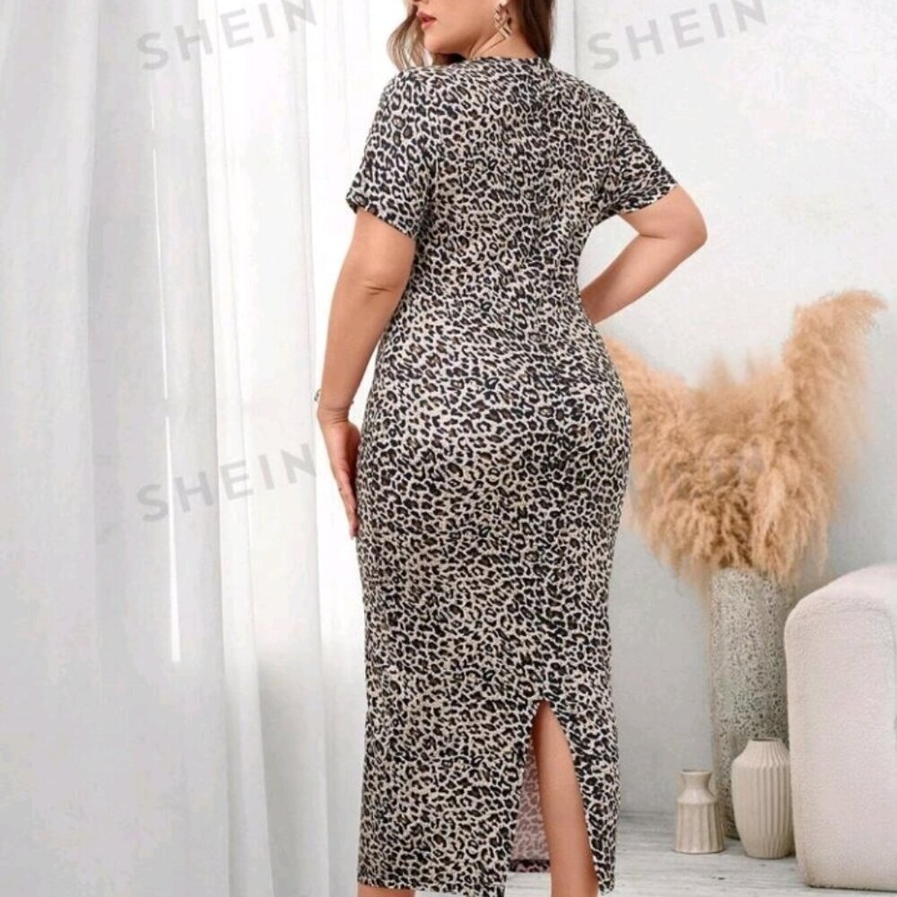 Clasi Plus Size Women's Leopard Print Bodycon Midi Dress - Picture 2 of 8